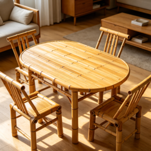 Solid Bamboo Oval Dining Table for Four